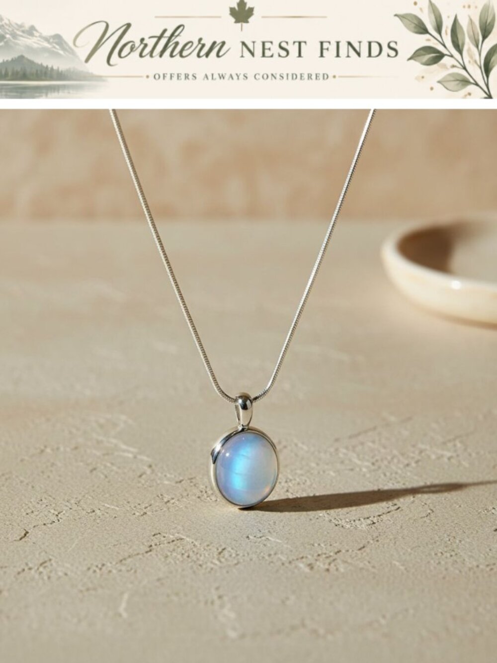925 Sterling Silver Moonstone Oval Pendant Necklace Handmade June Birthstone